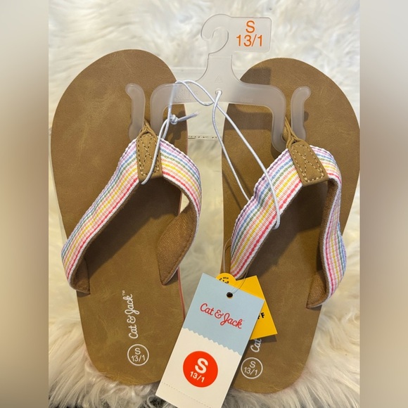 Cat & Jack Brown and milticolored Sandals with Striped Straps new kids . - Picture 5 of 5